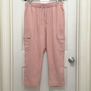 Gap Easy Pant Linen Blend‎ Cargo Trousers Peach Pink Pull On Drawstring Large